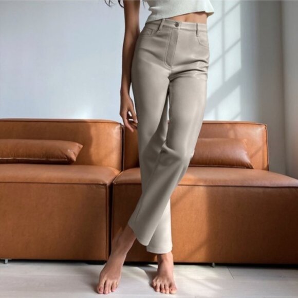 Artizia Wilfred The Melina Pant Light Taupe HighWaisted Vegan Leather Trousers 0 - Picture 1 of 14